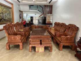 bàn ghế âu á voi như ý 10 món gỗ hương đá