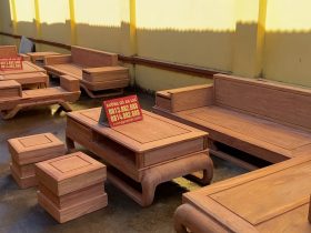 bản mộc hai bộ sofa chân chéo và chân đùi gà gỗ hương đá