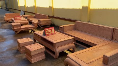 bản mộc hai bộ sofa chân chéo và chân đùi gà gỗ hương đá