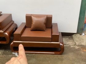 ghế gỗ hương đá kết hợp đệm da