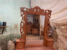 Combo bàn phấn hàng đặt riêng gỗ hương đá 10 thiết kế khung gương chữ nhật