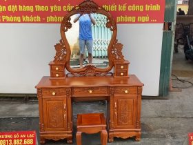 combo bàn phấn hoa hồng và đồng hồ tứ trụ vát gỗ hương đá