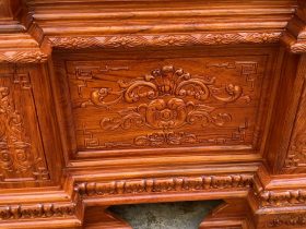 Combo bàn phấn hoa hồng và đồng hồ tứ trụ vát gỗ hương đá cao cấp 32 cận cảnh họa tiết hoa lá tây