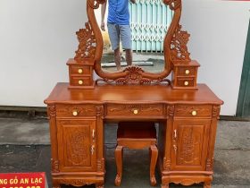Combo bàn phấn hoa hồng và đồng hồ tứ trụ vát gỗ hương đá cao cấp 20 khung gương tạo hình độc đáo