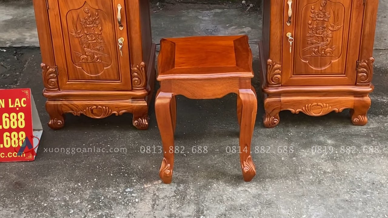 Combo bàn phấn hoa hồng và đồng hồ tứ trụ vát gỗ hương đá cao cấp 40 bàn trang điểm đi kèm đôn ngồi