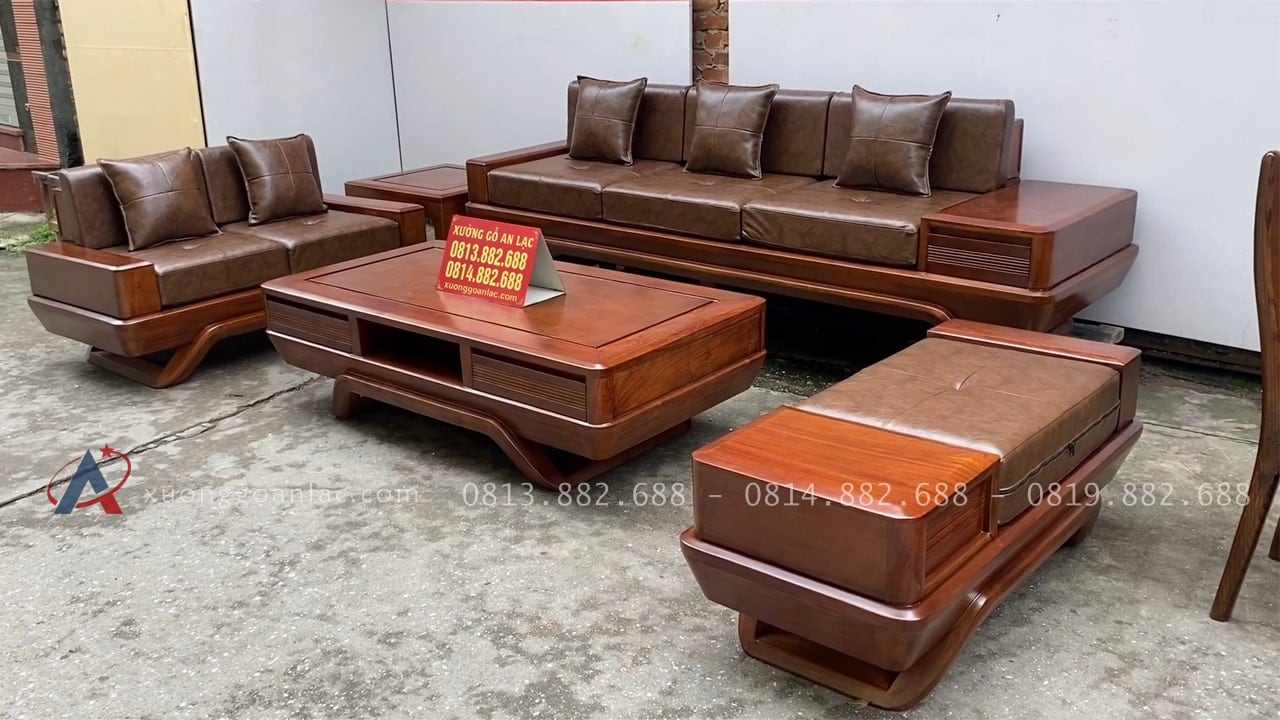 Combo sofa chân vát chéo kèm bộ đệm da Italia cao cấp và bộ bàn ghế ăn sồi hiện đại (Anh Dũng, Đà Nẵng) 42 sofa chân vát hiện đại