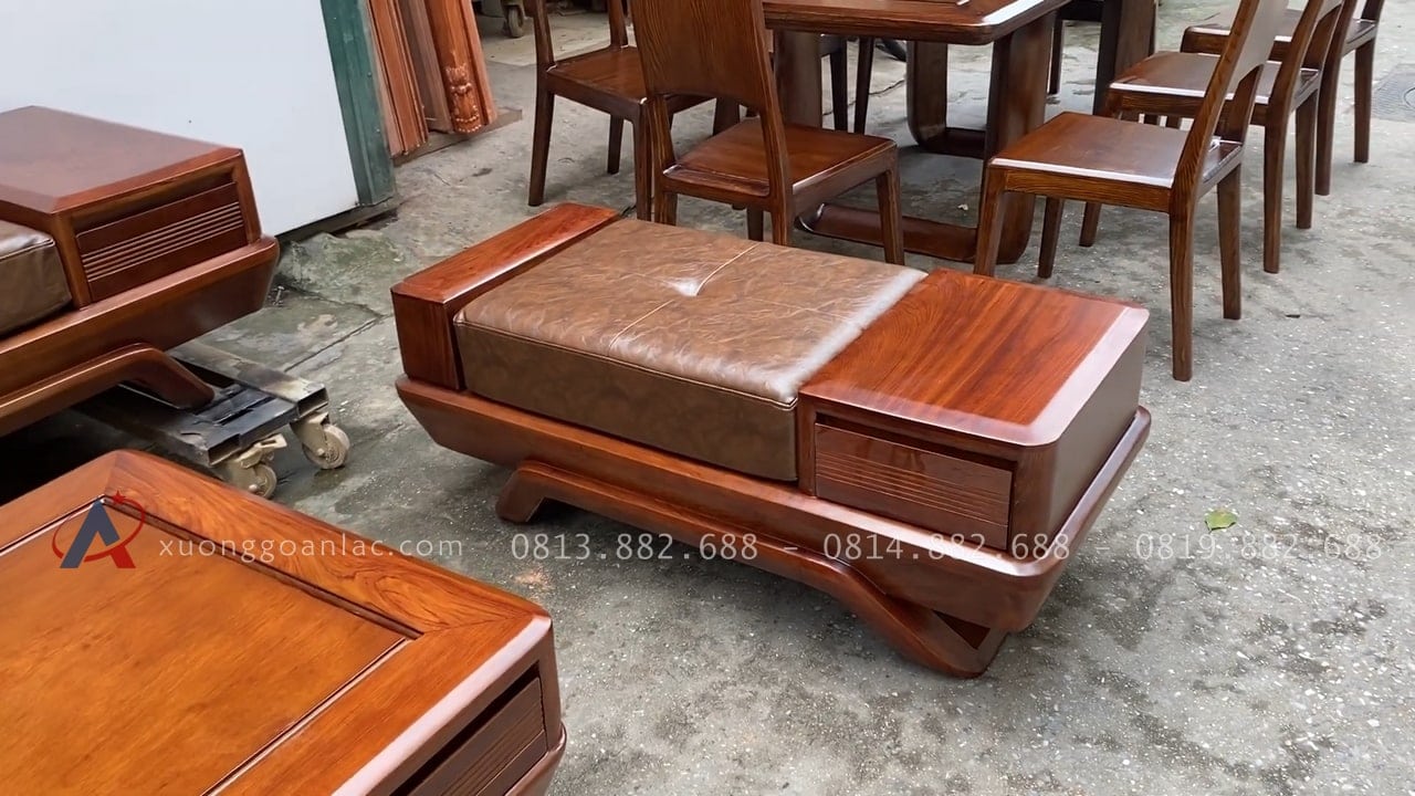 Combo sofa chân vát chéo kèm bộ đệm da Italia cao cấp và bộ bàn ghế ăn sồi hiện đại (Anh Dũng, Đà Nẵng) 53 đôn ngồi thiết kế hiện đại