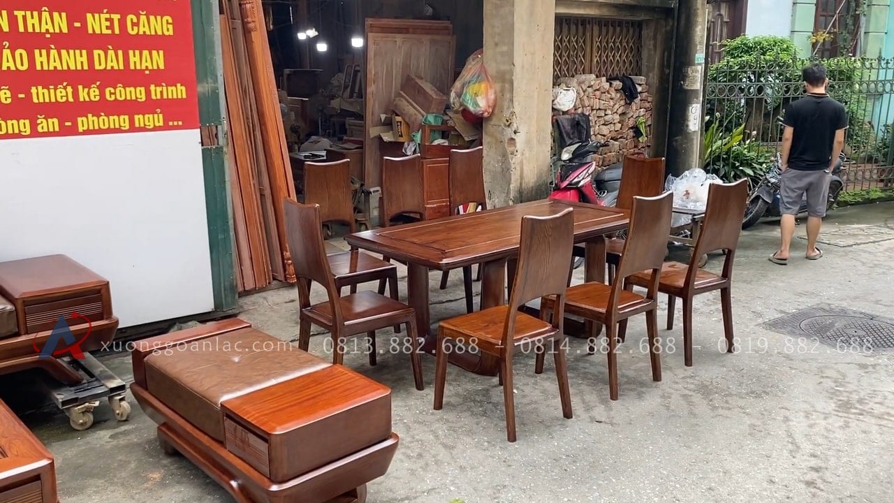 Combo sofa chân vát chéo kèm bộ đệm da Italia cao cấp và bộ bàn ghế ăn sồi hiện đại (Anh Dũng, Đà Nẵng) 55 bộ bàn ăn gỗ sồi hiện đại