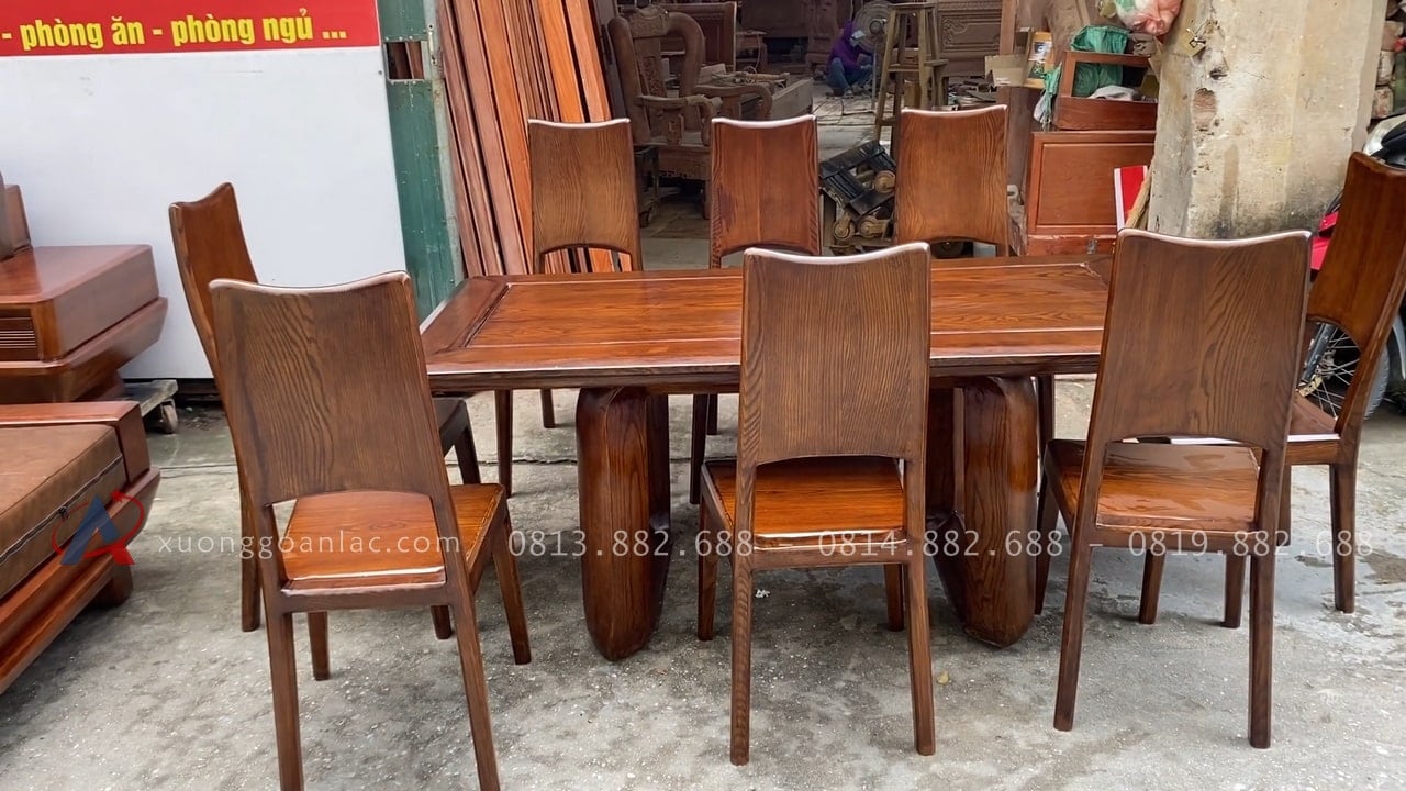 Combo sofa chân vát chéo kèm bộ đệm da Italia cao cấp và bộ bàn ghế ăn sồi hiện đại (Anh Dũng, Đà Nẵng) 56 Bộ bàn ăn gỗ sồi