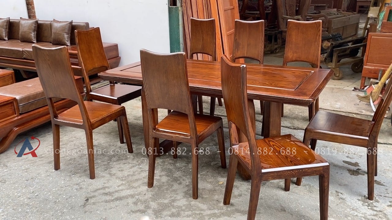 Combo sofa chân vát chéo kèm bộ đệm da Italia cao cấp và bộ bàn ghế ăn sồi hiện đại (Anh Dũng, Đà Nẵng) 57 bộ bàn ăn 8 ghế