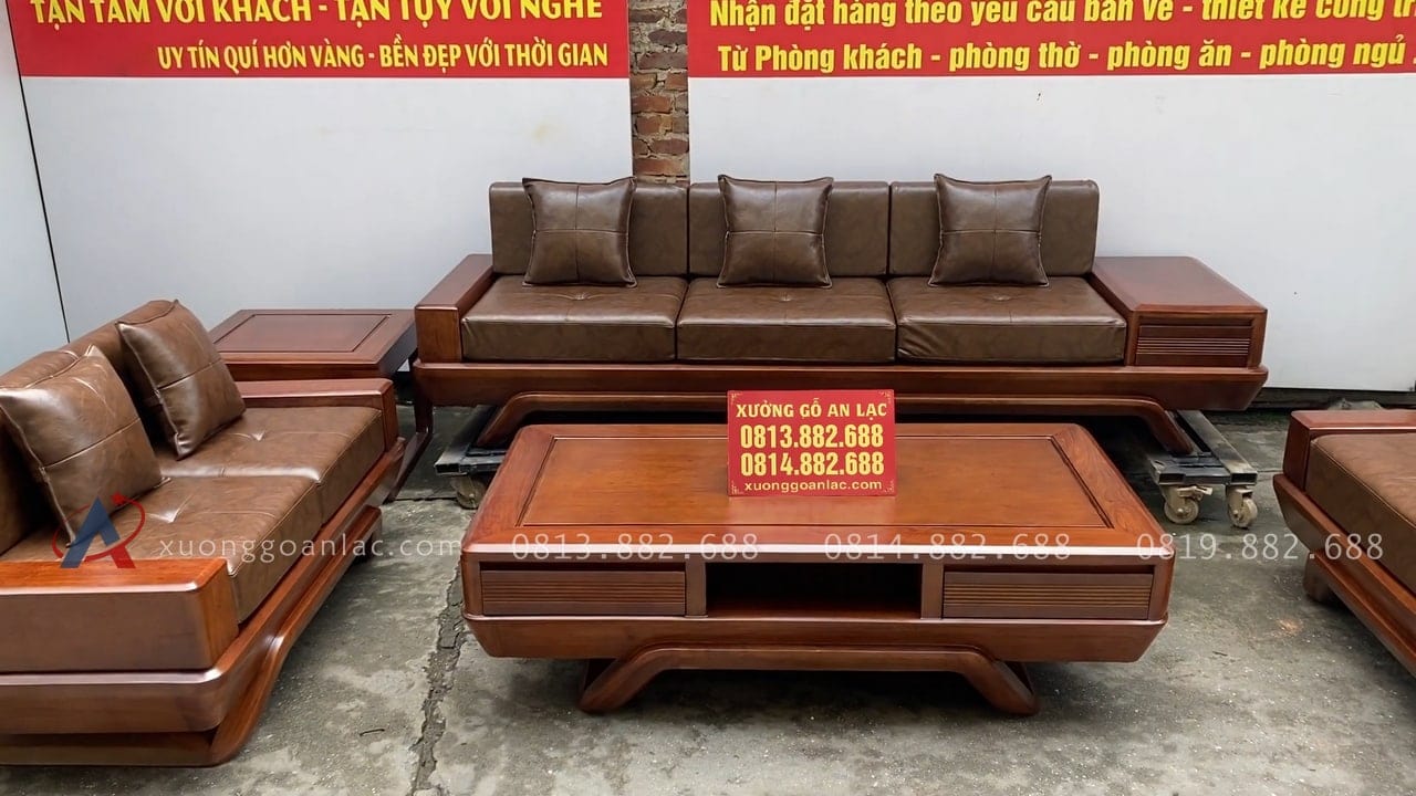 Combo sofa chân vát chéo kèm bộ đệm da Italia cao cấp và bộ bàn ghế ăn sồi hiện đại (Anh Dũng, Đà Nẵng) 43 mẫu sofa hiện đại 5 món