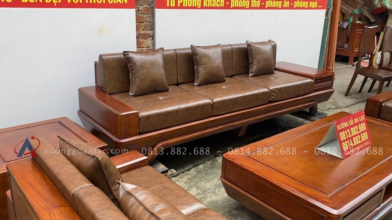 Combo sofa chân vát chéo kèm bộ đệm da Italia cao cấp và bộ bàn ghế ăn sồi hiện đại (Anh Dũng, Đà Nẵng) 45 mẫu ghế băng có tab ngăn kéo