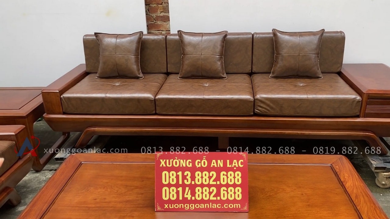 Combo sofa chân vát chéo kèm bộ đệm da Italia cao cấp và bộ bàn ghế ăn sồi hiện đại (Anh Dũng, Đà Nẵng) 46 ghế băng dài kèm đệm da