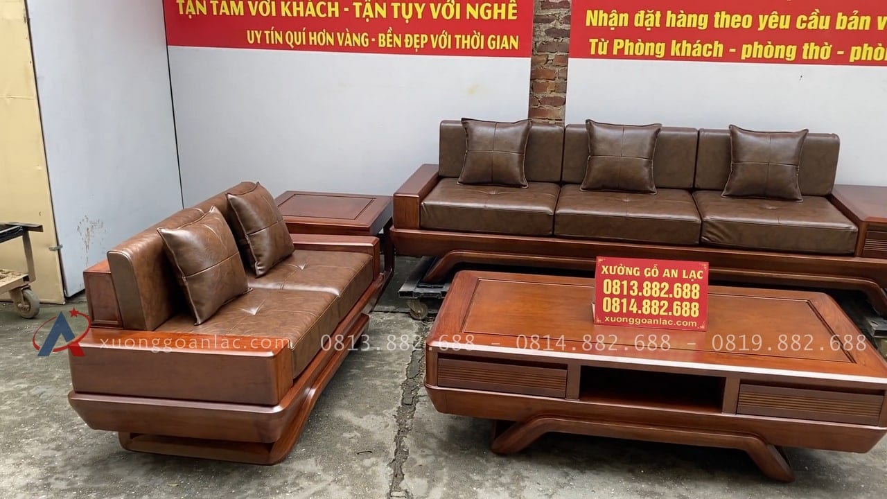 Combo sofa chân vát chéo kèm bộ đệm da Italia cao cấp và bộ bàn ghế ăn sồi hiện đại (Anh Dũng, Đà Nẵng) 48 ghế đôi gỗ đóng hộp