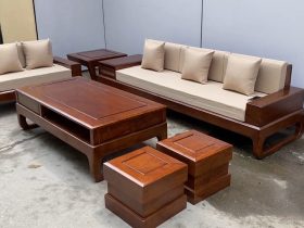 combo sofa gỗ hương đá kèm đệm và án gian thờ