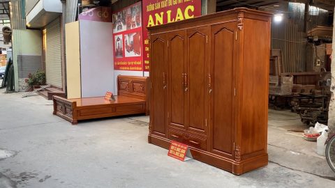 combo tủ quần áo và giường ngủ gỗ gõ đỏ