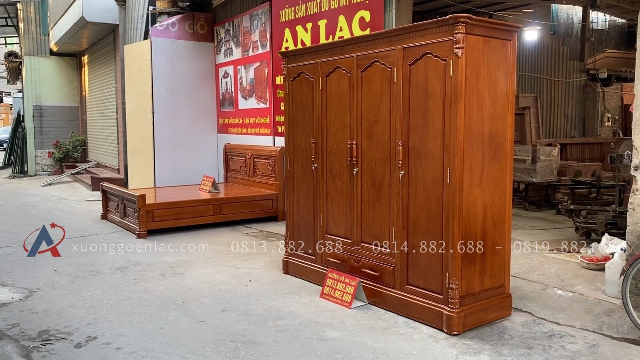 Combo tủ áo và giường ngủ gỗ gõ đỏ hàng đặt dày dặn 44 combo tủ quần áo và giường ngủ gỗ gõ đỏ