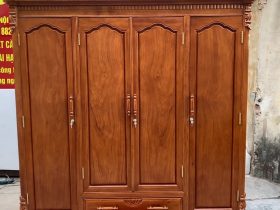 Combo tủ áo và giường ngủ gỗ gõ đỏ hàng đặt dày dặn 34 Thiết kế mặt cánh trơn đơn giản