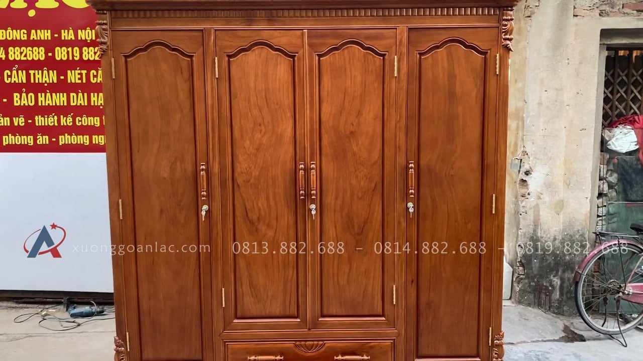 Combo tủ áo và giường ngủ gỗ gõ đỏ hàng đặt dày dặn 56 Thiết kế mặt cánh trơn đơn giản
