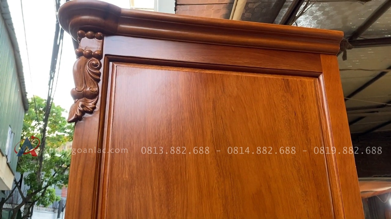 Combo tủ áo và giường ngủ gỗ gõ đỏ hàng đặt dày dặn 64 Ván hồi liền tấm hàng tuyển