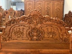 Giường louis hồng đại nguyên khối 200x220cm 5 mẫu giường louis hoa hồng đục tỉa tinh xảo