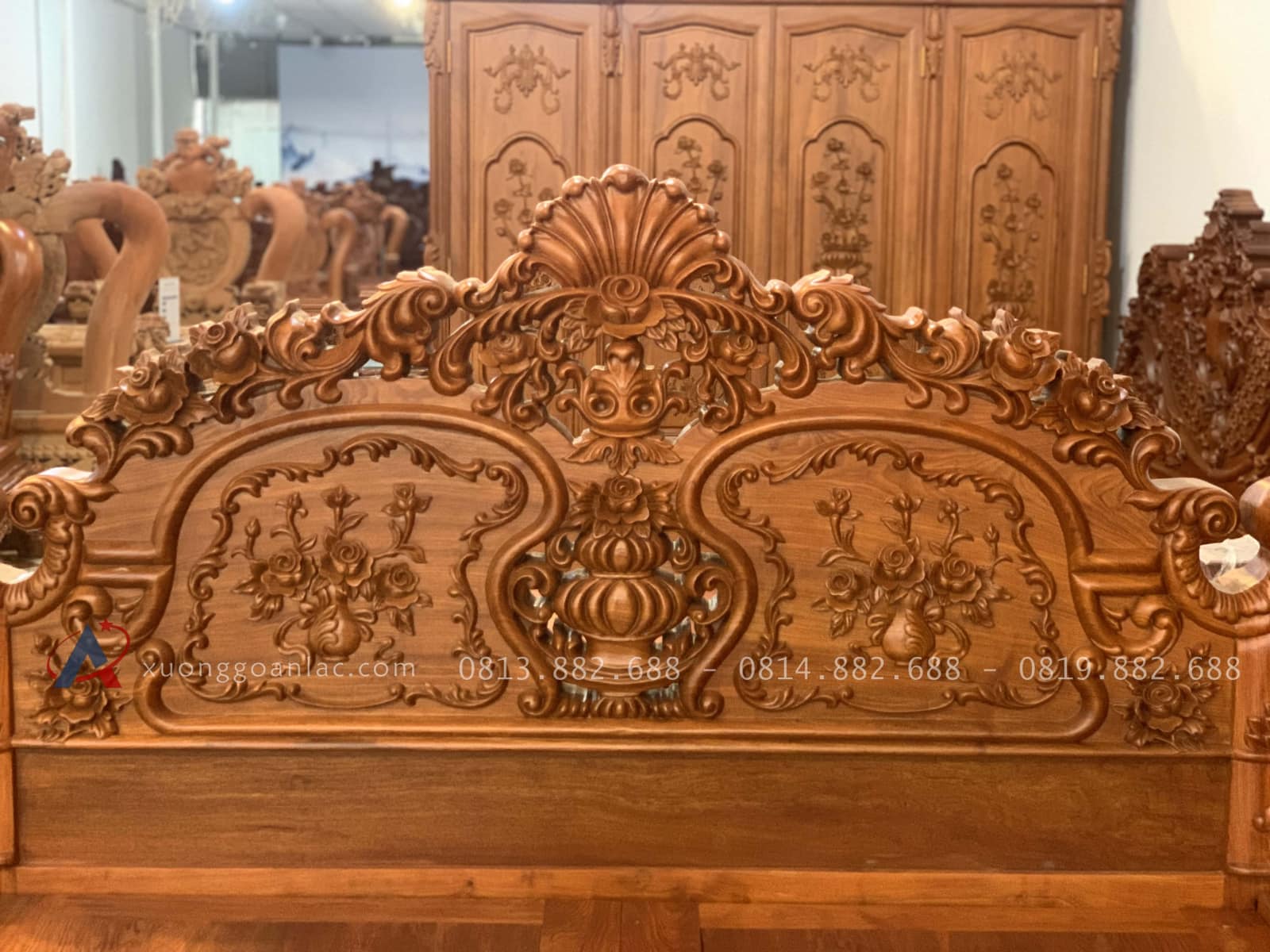 Giường louis hồng đại nguyên khối 200x220cm 9 mẫu giường louis hoa hồng đục tỉa tinh xảo