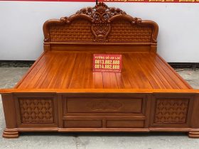 giường ngủ louis hoa hồng chim trĩ gỗ gõ đỏ
