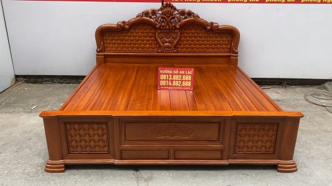 giường ngủ louis hoa hồng chim trĩ gỗ gõ đỏ