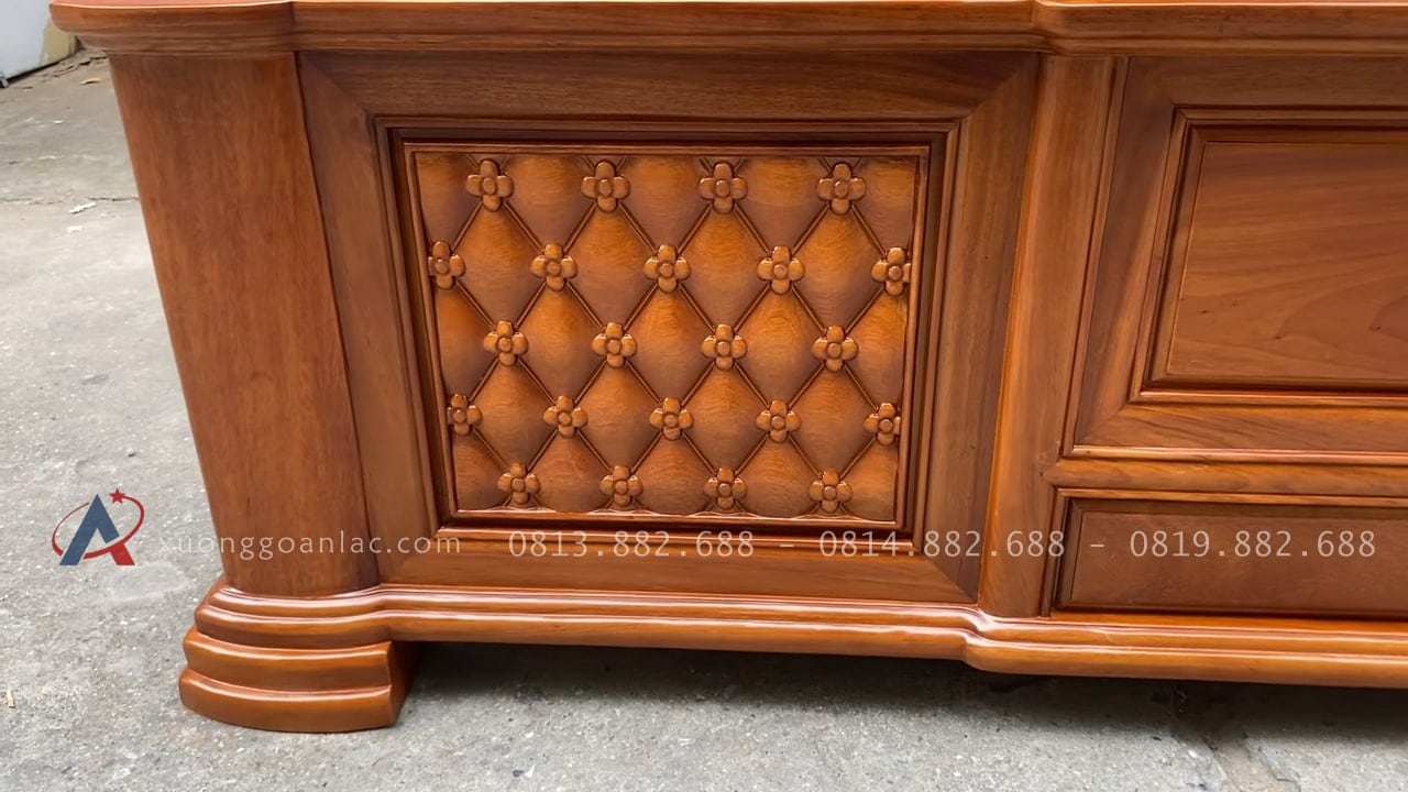 Giường hồng chim vách trám gỗ gõ đỏ 35 ô hai bên đục trám mai