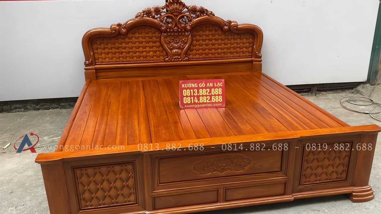 Giường hồng chim vách trám gỗ gõ đỏ 27 Mẫu giường ngủ 1m8 x 2m