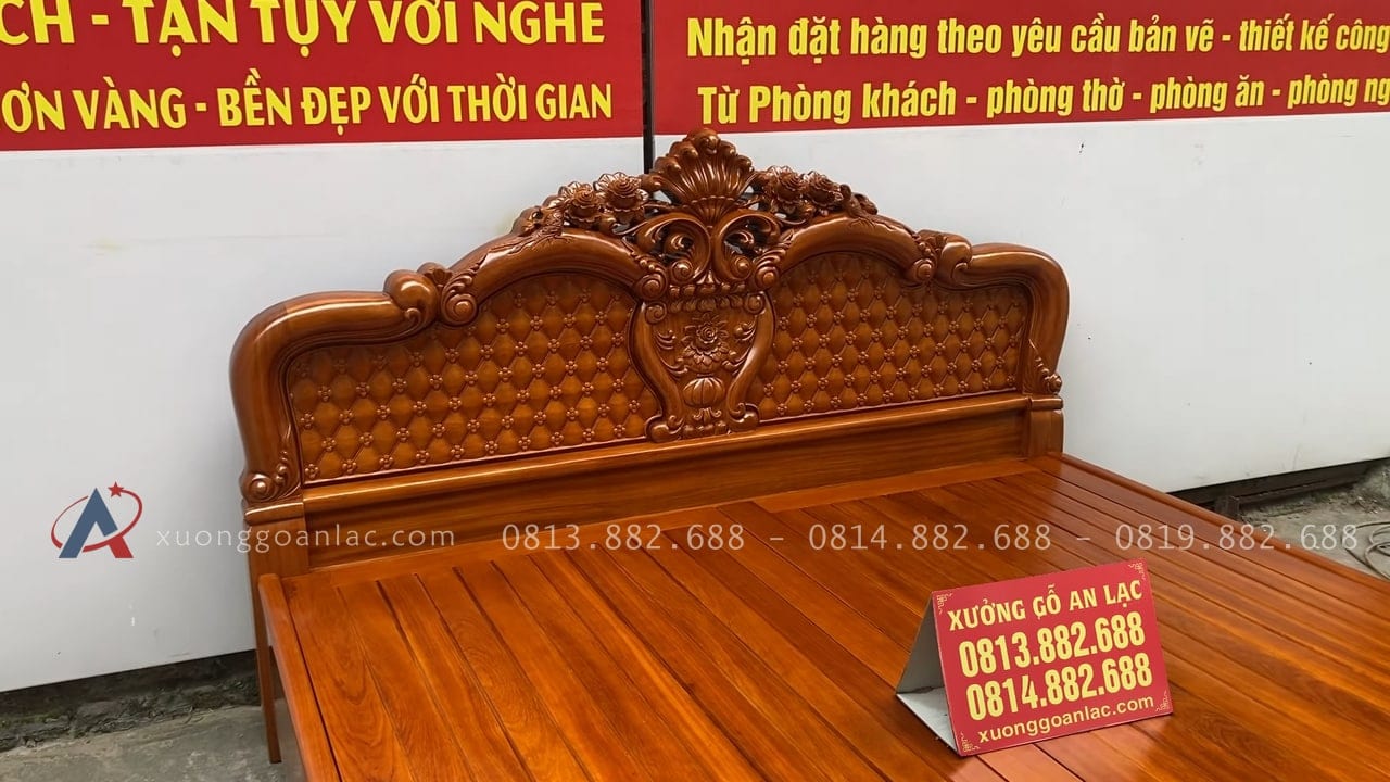 Giường hồng chim vách trám gỗ gõ đỏ 28 Mẫu giường louis hoàng gia tân cổ điển