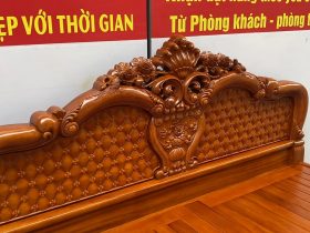 Giường hồng chim vách trám gỗ gõ đỏ 16 đầu giường cao gần 1m3