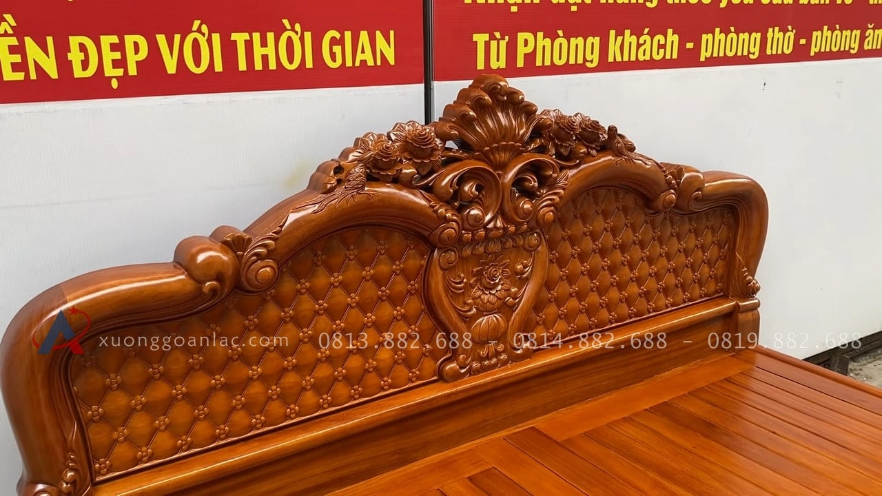 Giường hồng chim vách trám gỗ gõ đỏ 29 đầu giường cao gần 1m3
