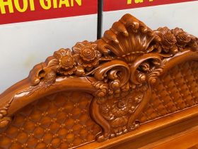Giường hồng chim vách trám gỗ gõ đỏ 17 cận cảnh chương giường đục hoa hồng lá tây