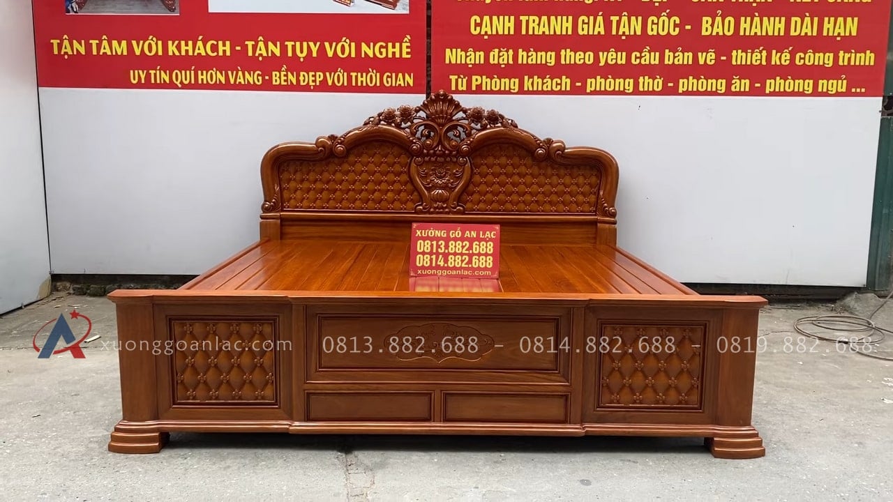 Giường hồng chim vách trám gỗ gõ đỏ 32 đầu thấp thiết kế nhẹ nhàng sang trọng