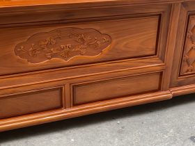 Giường hồng chim vách trám gỗ gõ đỏ 20 vách đầu thấp chia ô khung tranh