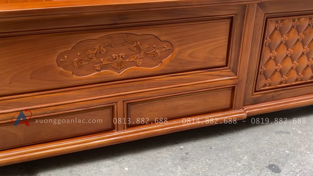 Giường hồng chim vách trám gỗ gõ đỏ 33 vách đầu thấp chia ô khung tranh