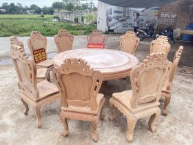 hàng mộc bộ bàn ăn tròn 10 ghế louis gỗ gõ đỏ