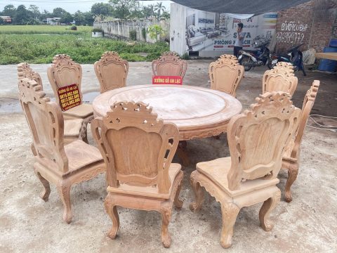 hàng mộc bộ bàn ăn tròn 10 ghế louis gỗ gõ đỏ
