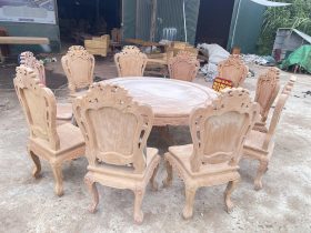 Bộ bàn ăn tròn 10 ghế louis gỗ gõ đỏ cao cấp hàng mộc (Anh Long, Nghệ An) 10 bộ bàn ăn1gỗ gõ đỏ
