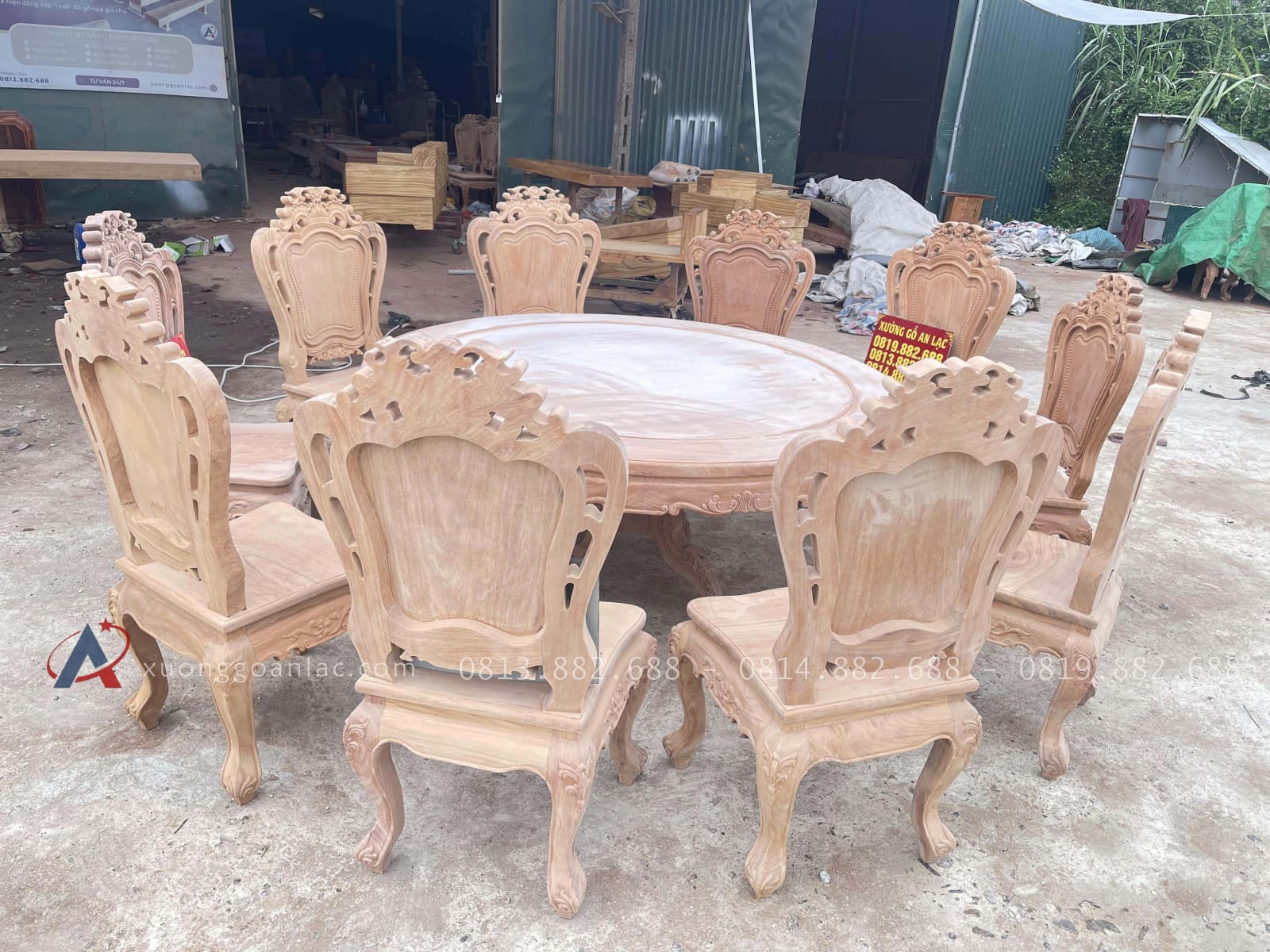 Bộ bàn ăn tròn 10 ghế louis gỗ gõ đỏ cao cấp hàng mộc (Anh Long, Nghệ An) 19 bộ bàn ăn1gỗ gõ đỏ