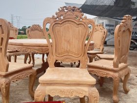 Bộ bàn ăn tròn 10 ghế louis gỗ gõ đỏ cao cấp hàng mộc (Anh Long, Nghệ An) 13 mẫu bàn ăn louis hoàng gia tân cổ điển