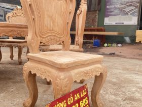 Bộ bàn ăn tròn 10 ghế louis gỗ gõ đỏ cao cấp hàng mộc (Anh Long, Nghệ An) 14 mẫu ghế louis hoàng gia gỗ gõ đỏ