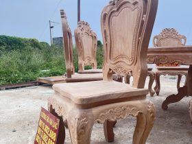 Bộ bàn ăn tròn 10 ghế louis gỗ gõ đỏ cao cấp hàng mộc (Anh Long, Nghệ An) 17 ghế ăn gỗ gõ mặt liền