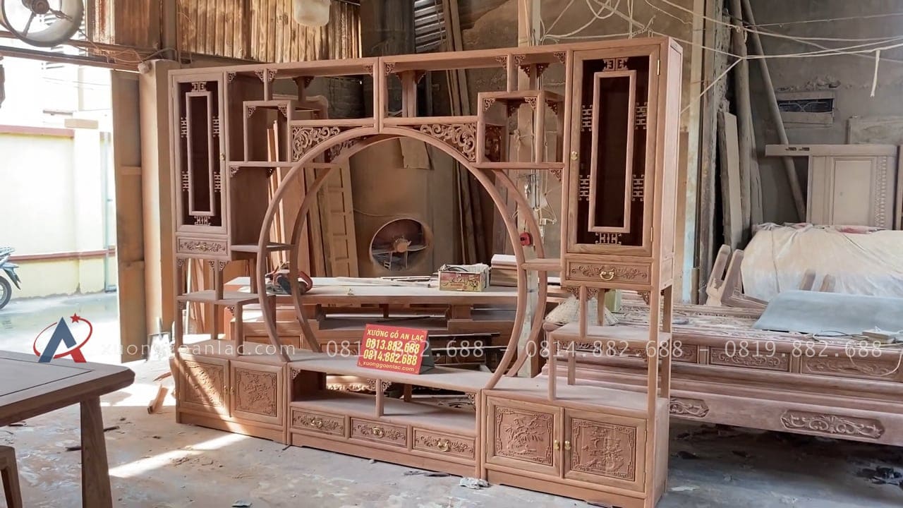 Kệ tivi kết hợp trang trí hệ tủ zíc zắc gỗ hương hàng đặt của anh Bình - Cẩm Giàng, Hải Dương 16 kệ tivi kết hợp trang trí hệ tủ zic zăc gỗ hương