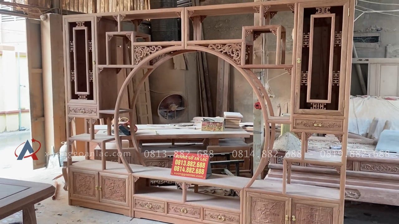 Kệ tivi kết hợp trang trí hệ tủ zíc zắc gỗ hương hàng đặt của anh Bình - Cẩm Giàng, Hải Dương 17 Mẫu kệ tivi tích hợp kệ trang trí