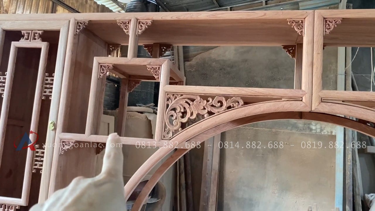 Kệ tivi kết hợp trang trí hệ tủ zíc zắc gỗ hương hàng đặt của anh Bình - Cẩm Giàng, Hải Dương 19 ô đợt trang trí gỗ hương đá