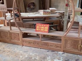 Kệ tivi kết hợp trang trí hệ tủ zíc zắc gỗ hương hàng đặt của anh Bình - Cẩm Giàng, Hải Dương 14 Khu vực trung tâm để tivi