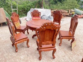 bàn ăn tròn 6 ghế louis gỗ hương đá
