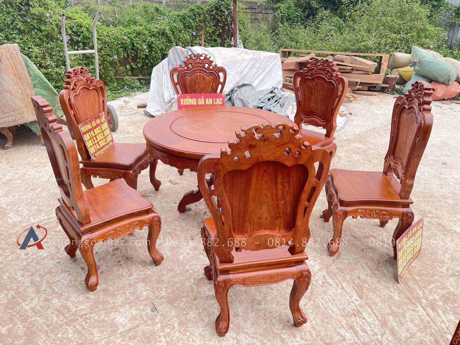 Bộ bàn ăn tròn 6 ghế louis gỗ hương đá cao cấp (Chị Linh, Hải Dương) 12 bàn ăn tròn 6 ghế louis gỗ hương đá